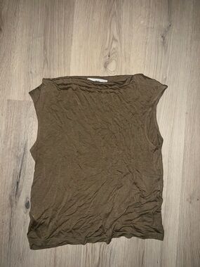 Mango Brown Asymmetric Fallen Shoulder Relaxed Tank Top Size L
